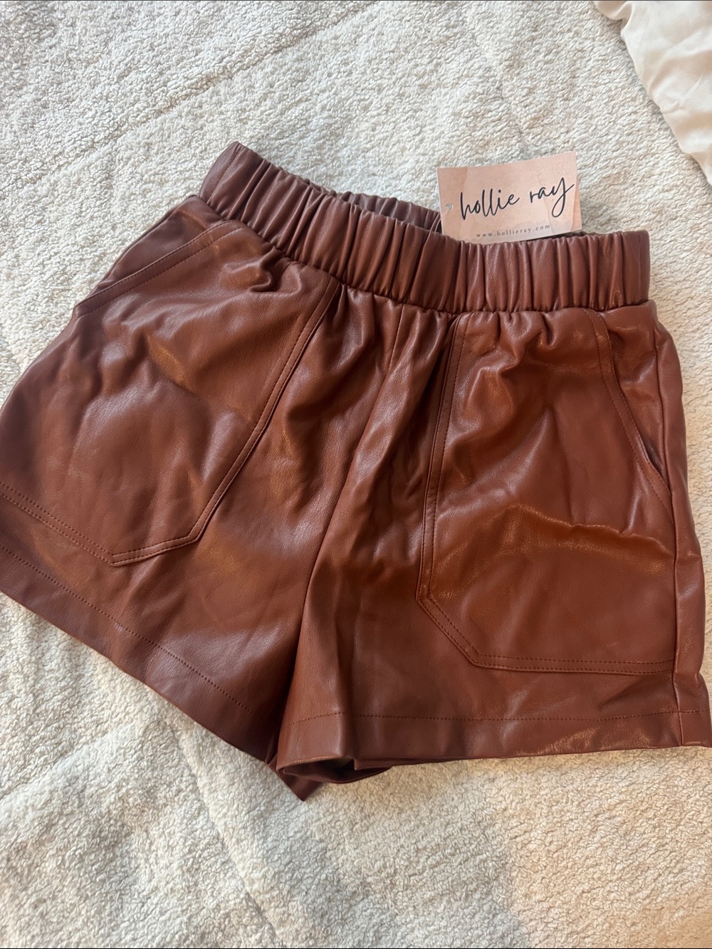 Steve Madden Brown Faux Leather Elastic-Waist Women’s Shorts